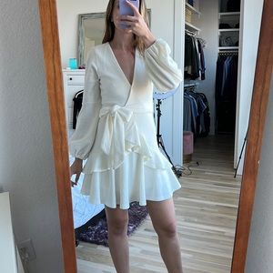 Girly white ruffle knit dress! Perfect for fall or winter bride!